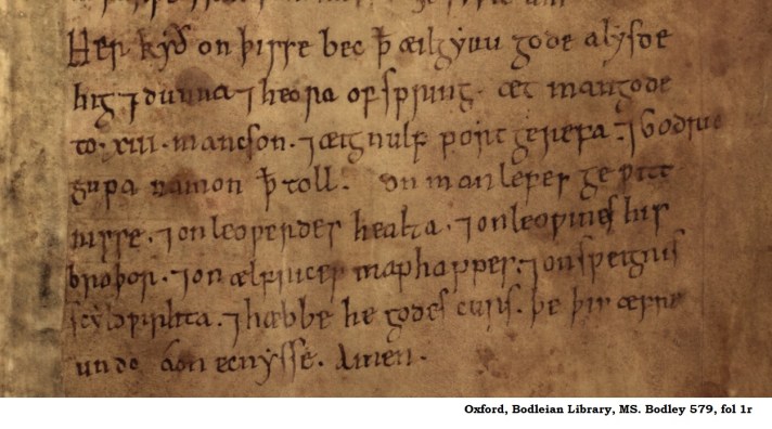 Anglo-Saxon Manumission - Bodleian Library MS. Bodl. 579 fol 1r